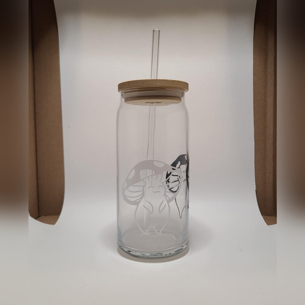 Mushroom Glass Tumbler with Straw